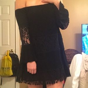 Free People off the shoulder black lace dress